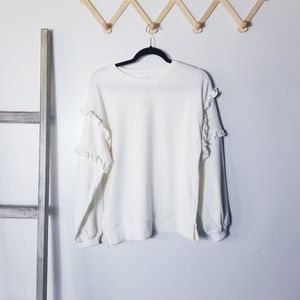 TIME AND TRU WHITE RUFFLE SLEEVE SWEATSHIRT 100% COTTON SIZE SMALL